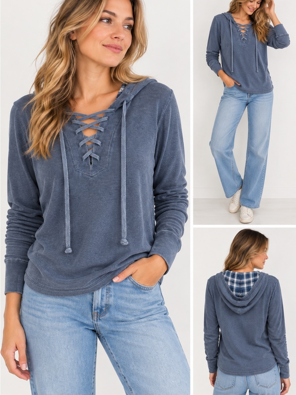 Cloth & Stone for Anthropologie 100% Cotton Lace-Up Hoodie Shirt – Size Small